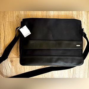 Calvin Klein Messenger Laptop Bag Black Nylon and Faux Leather Trim